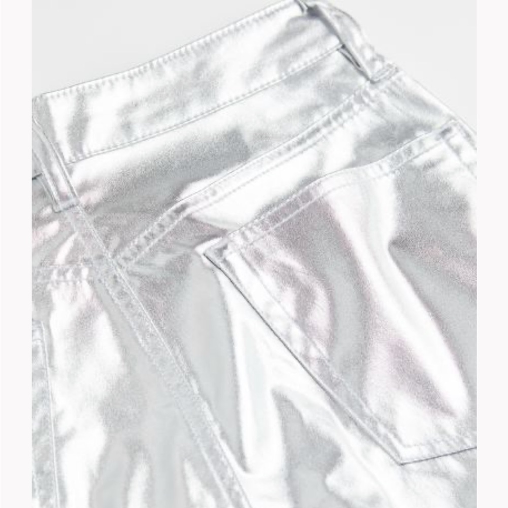 🔴90s relaxed straight jean silver metallic pants - Picture 3 of 5